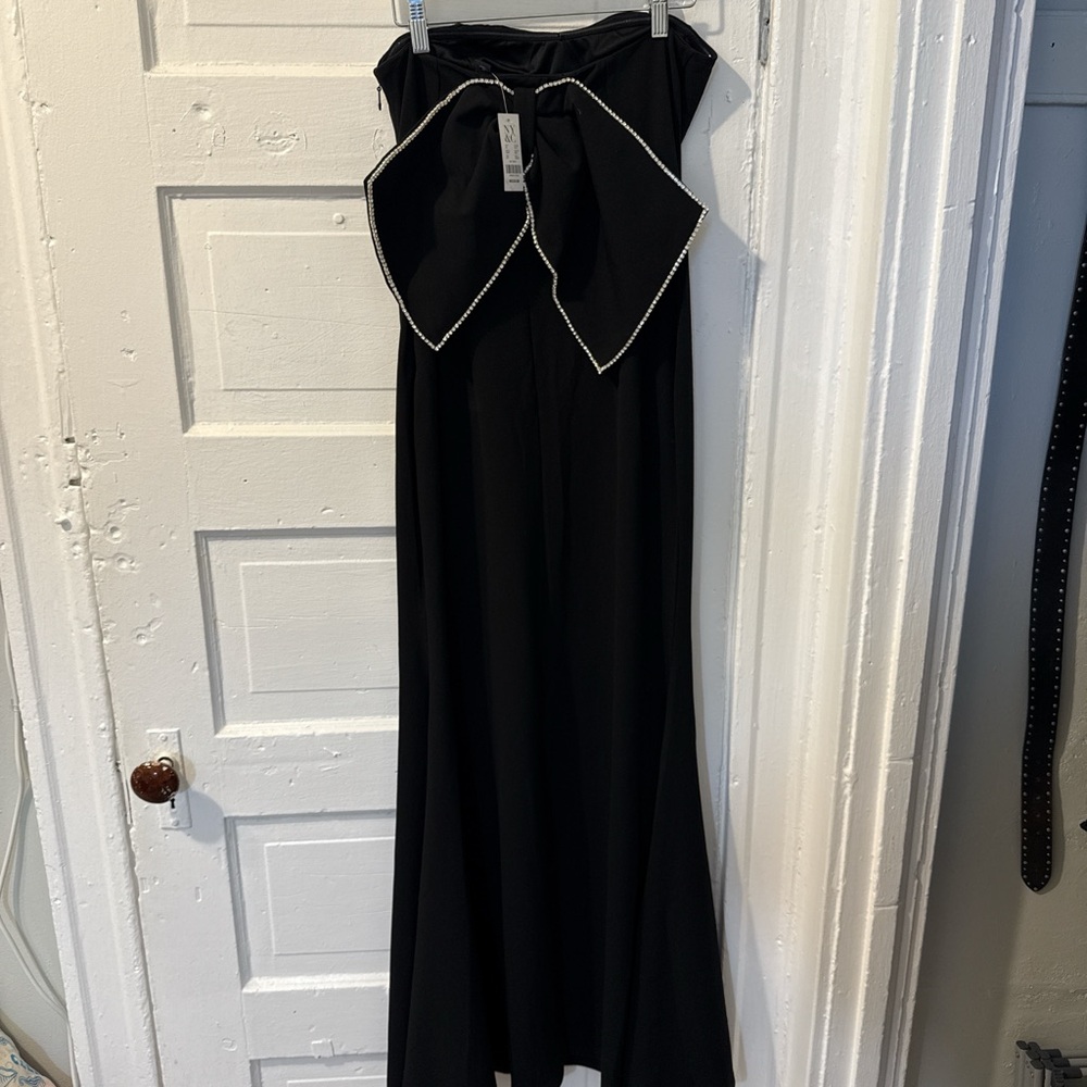 New York & Company Black Strapless Bow Gown - M